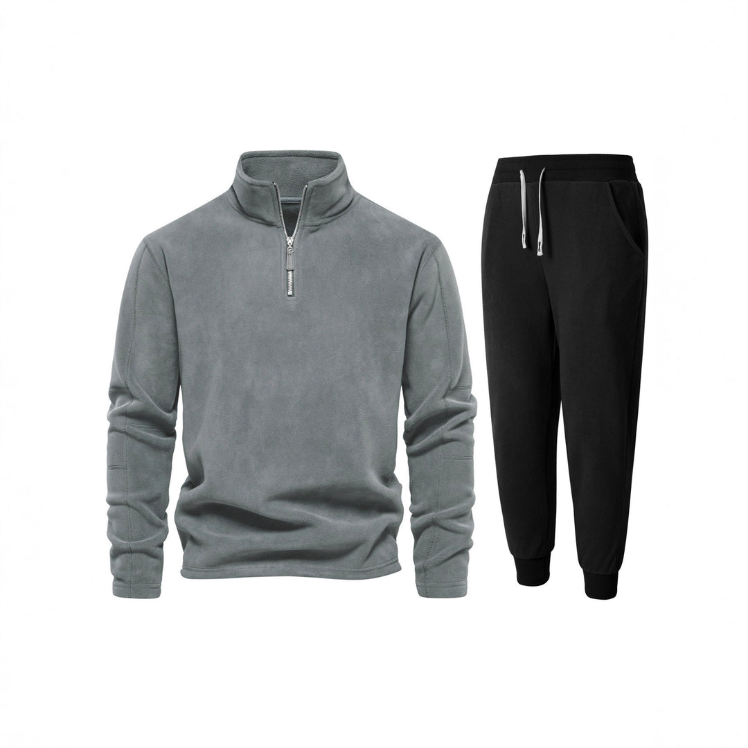 Herren Fleece-Oberteil mit kurzer Reißverschluss und bequemen Jogginghosen R&B
