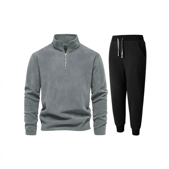 Herren Fleece-Oberteil mit kurzer Reißverschluss und bequemen Jogginghosen R&B