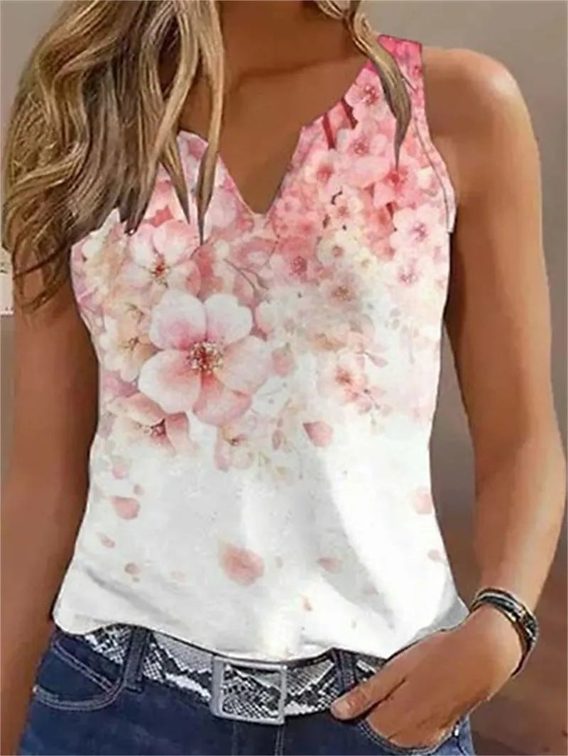 Damen ärmelloses Blusenshirt mit floralem Design R&B