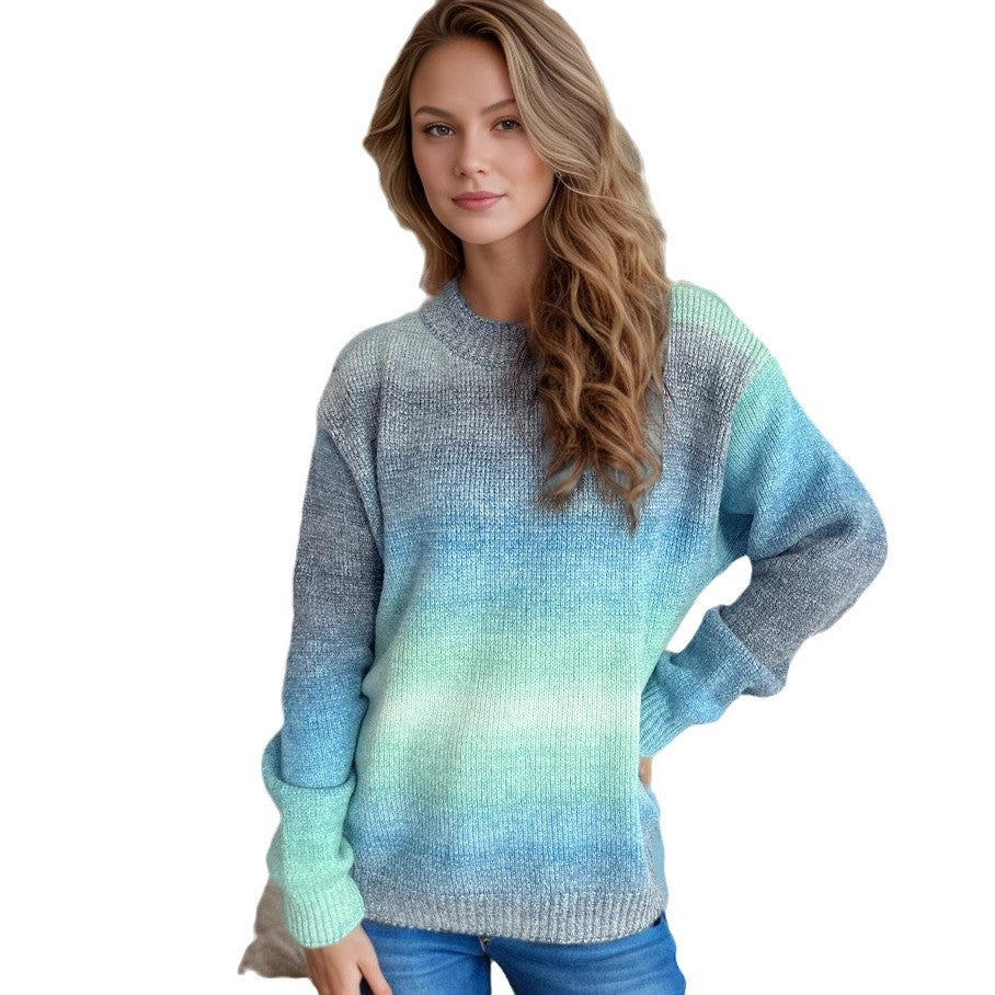 Damen lässiger Pullover mit sanften Farbverlauf und Rundhalsausschnitt R&B