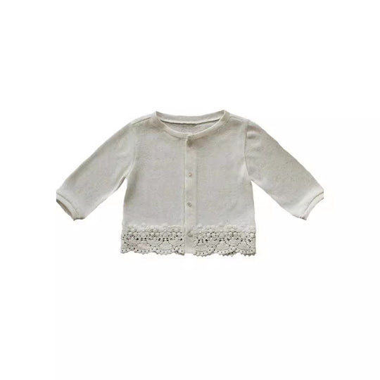 Mädchen Nan zarte Spitzenbesatz leichte Strick kurz geschnittene Strickjacke R&B