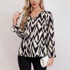 Damen Bluse mit modernem Zickzackmuster und eleganten Ballonärmeln R&B