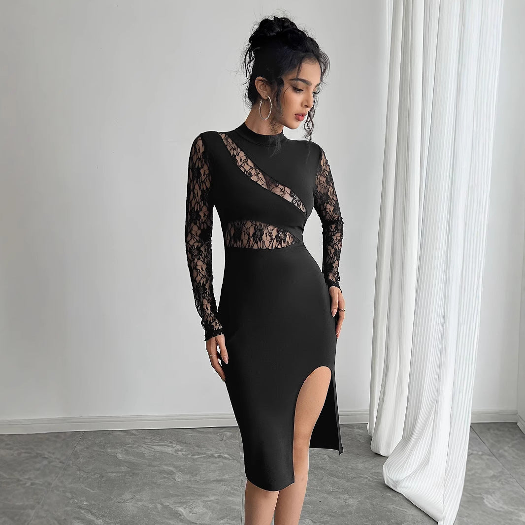 Damen Elegantes Spitzenkleid mit hoher Taille und raffinierten Cut-Outs R&B