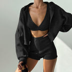 Damen Sportliches Zweiteiler-Set mit Crop-Top und lockerem Hoodie R&B