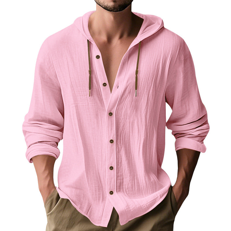 Herren lässiges Kapuzenshirt aus atmungsaktiver Baumwolle mit Knopfleiste und verstellbarem Kordelzug R&B