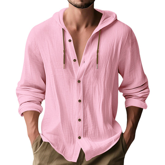 Herren lässiges Kapuzenshirt aus atmungsaktiver Baumwolle mit Knopfleiste und verstellbarem Kordelzug R&B