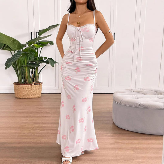 Damen Maxikleid mit zarten Rüschendetails und floralem Mustermix R&B