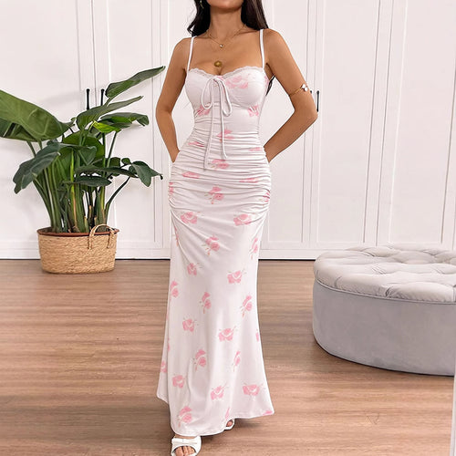 Damen Maxikleid mit zarten Rüschendetails und floralem Mustermix R&B