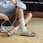 Damen Ballerinas mit doppeltem Riemen und glänzendem Obermaterial R&B