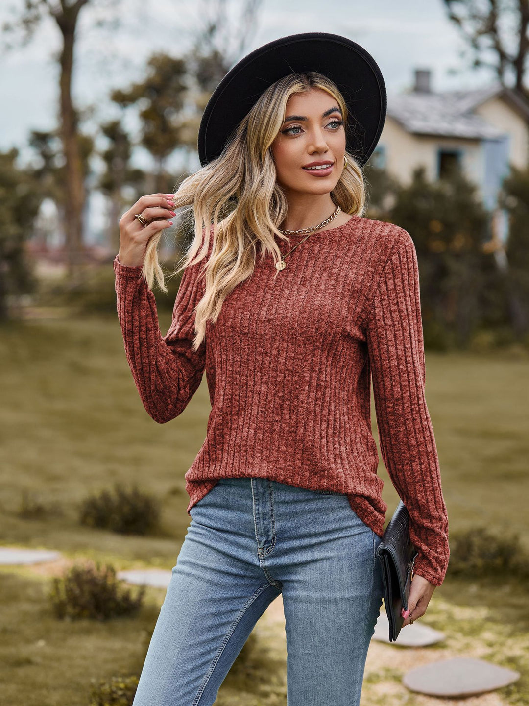 Damen Feinstrickpullover mit geripptem Design und lässigem Schnitt R&B