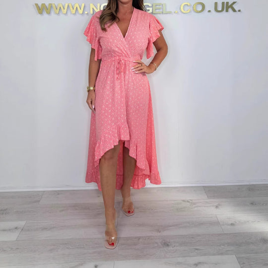 Damen Wickelkleid mit voluminösen Ärmeln und asymmetrischem Saum R&B