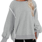 Damen Oversize Sweatshirt mit Ballonärmeln und seitlichen Schlitzen R&B