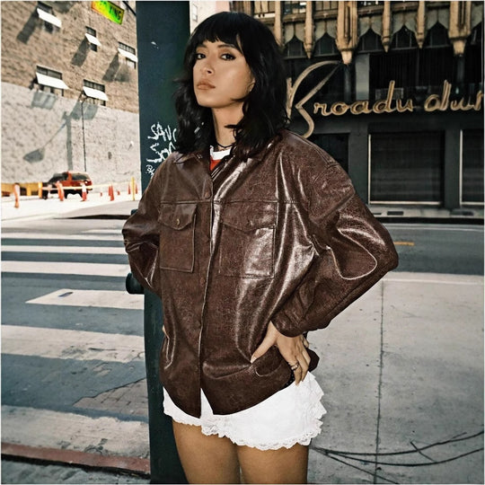 Damen Kunstleder Overshirt R&B