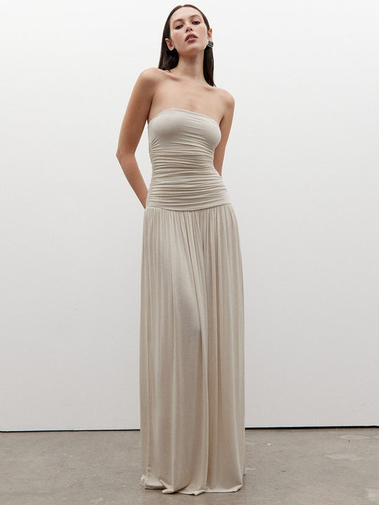 Damen Maxikleid mit raffiniertem gerafftem Oberteil und fließendem Rock R&B