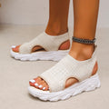 Damen Bequeme Plateau-Sandalen mit ergonomischem Riemendesign und atmungsaktiver Strickoberfläche R&B
