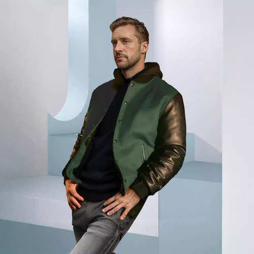 Damen trendige Baseballjacke mit ärmeln und praktischen Eingrifftaschen R&B