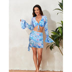 Damen Strandkleid-Set mit schickem Wickeldesign und floralen Applikationen R&B