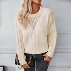 Damen Strickpullover mit modernem V-Ausschnitt und Zopfdesign