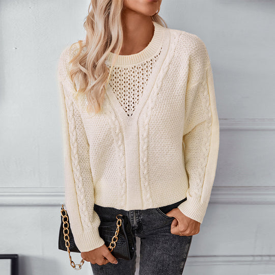 Damen Strickpullover mit modernem V-Ausschnitt und Zopfdesign R&B