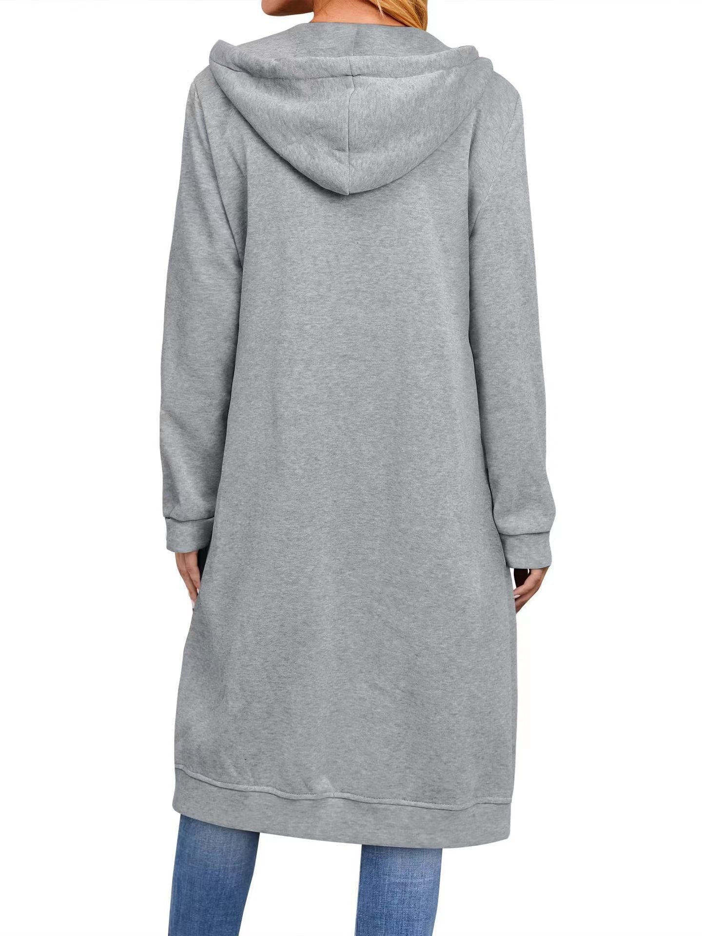Damen Long Hoodie-Jacke aus bequemen Sweatmaterial mit Taschen R&B