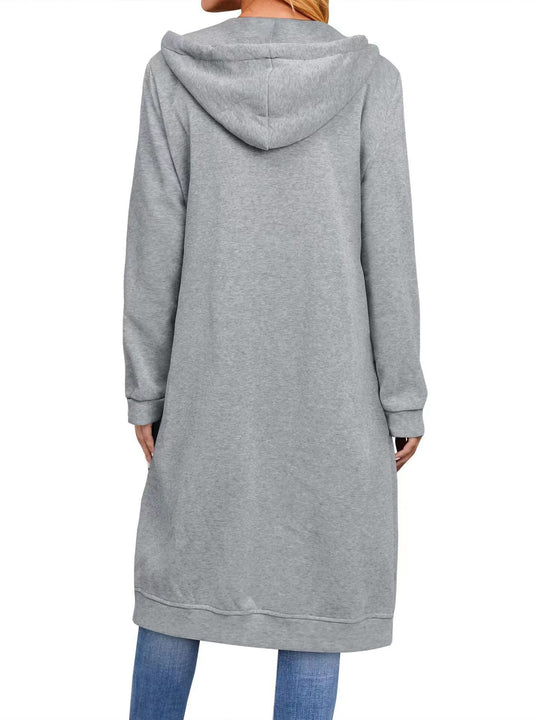 Damen Long Hoodie-Jacke aus bequemen Sweatmaterial mit Taschen R&B