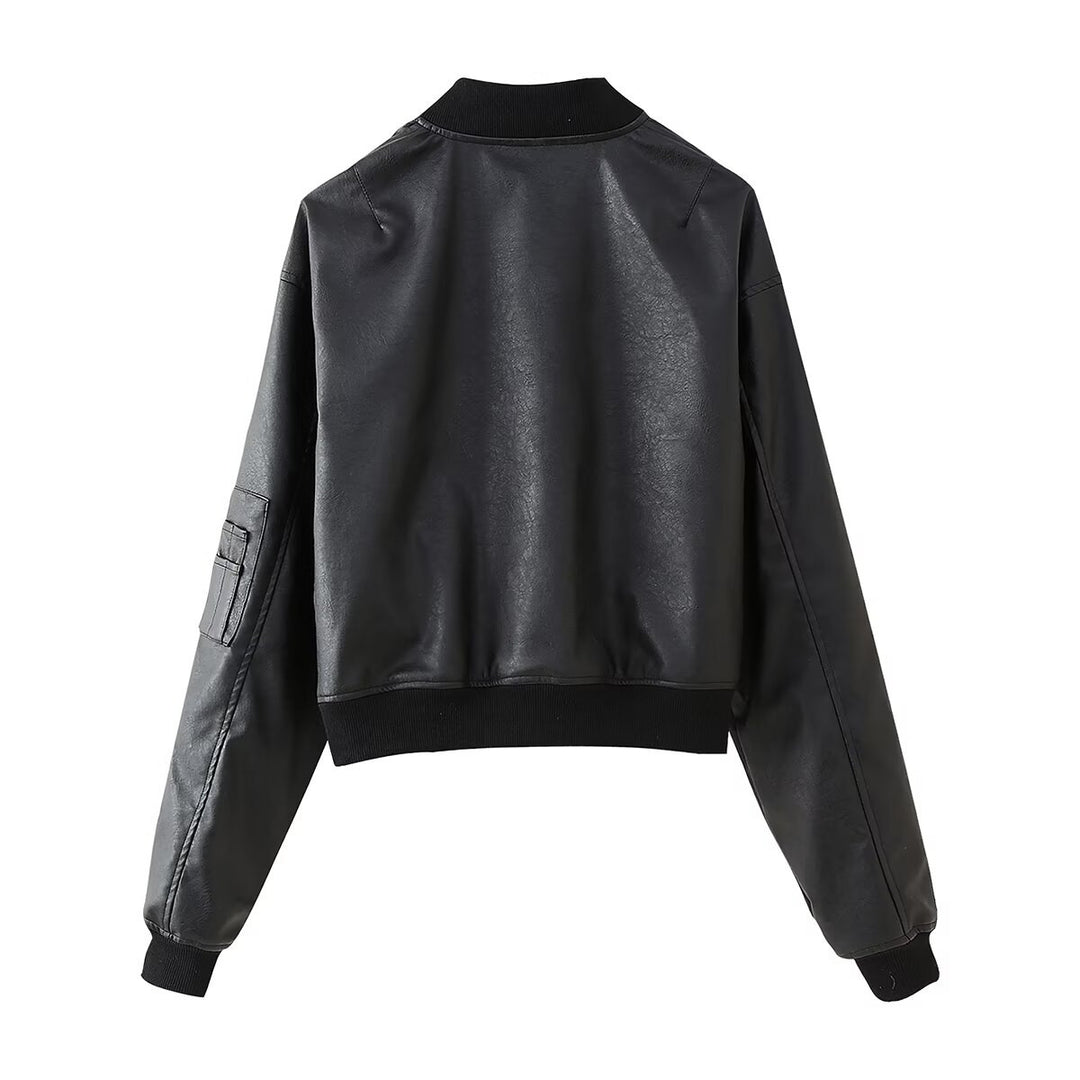 Damen Bikerjacke aus hochwertigem Kunstleder mit praktischen Taschen und elastischem Bündchen R&B
