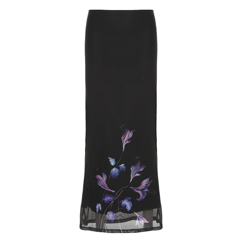 Damen Eleganter Maxirock mit floralen Akzenten und transparentem Unterstoff R&B