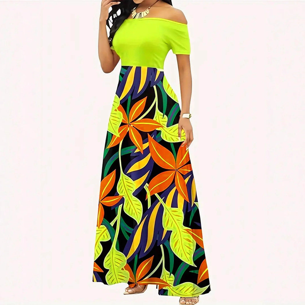 Damen Off-Shoulder Maxikleid mit floralem Design und elastischem Taillenband R&B