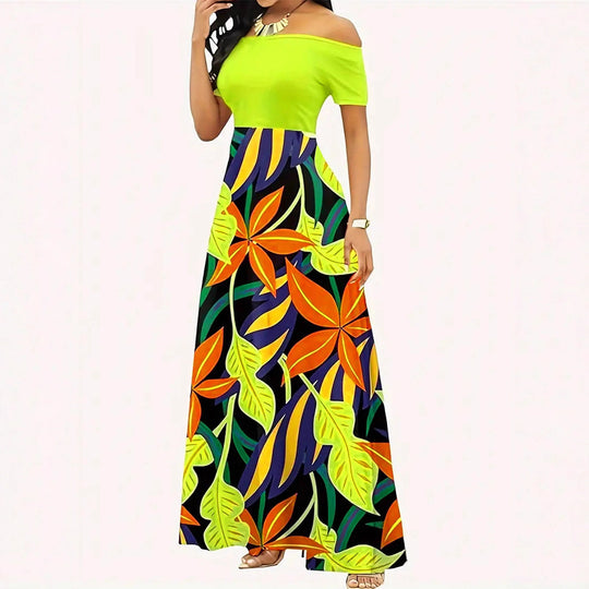 Damen Off-Shoulder Maxikleid mit floralem Design und elastischem Taillenband R&B