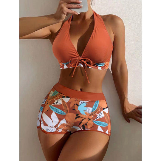Damen Hochgeschlossen Bikini mit verspieltem Blumenmuster R&B