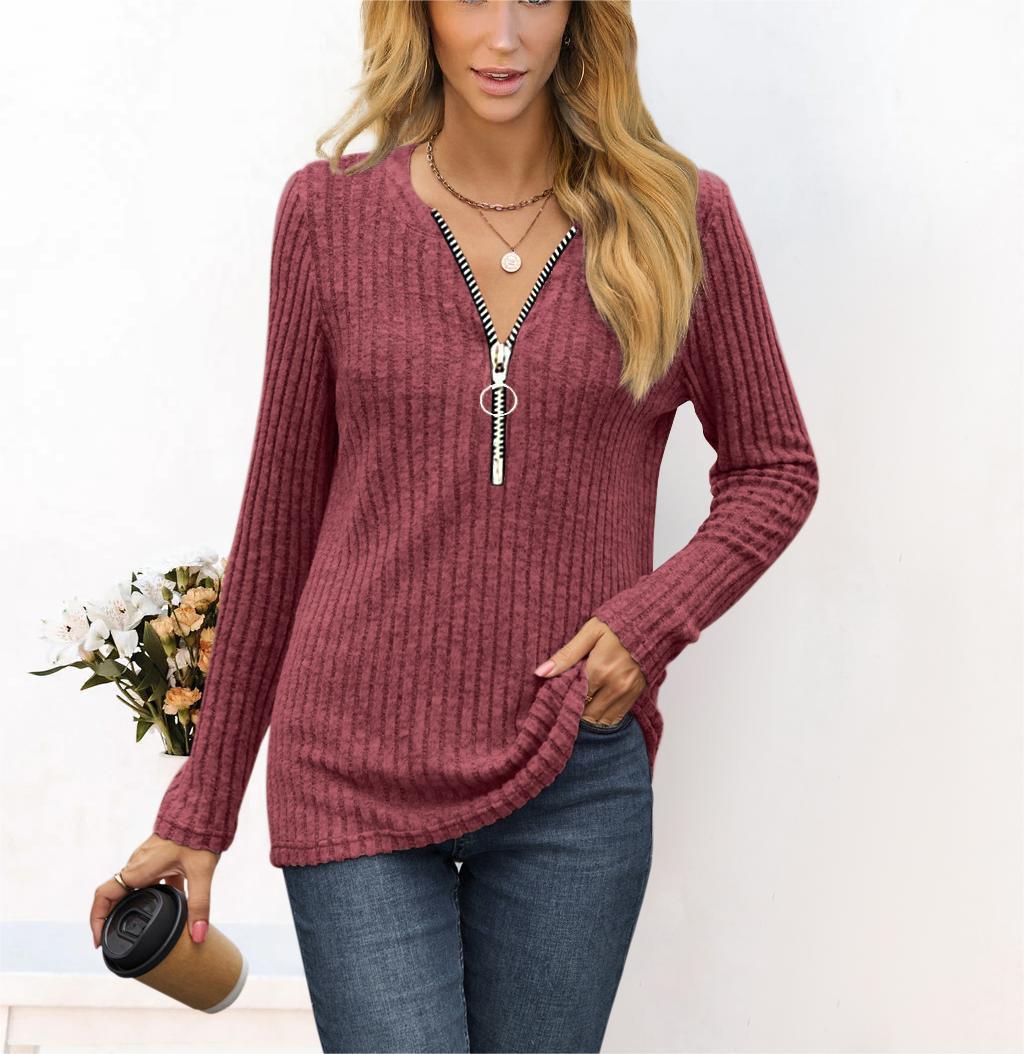 Damen Strickpullover mit modernem Reißverschluss R&B