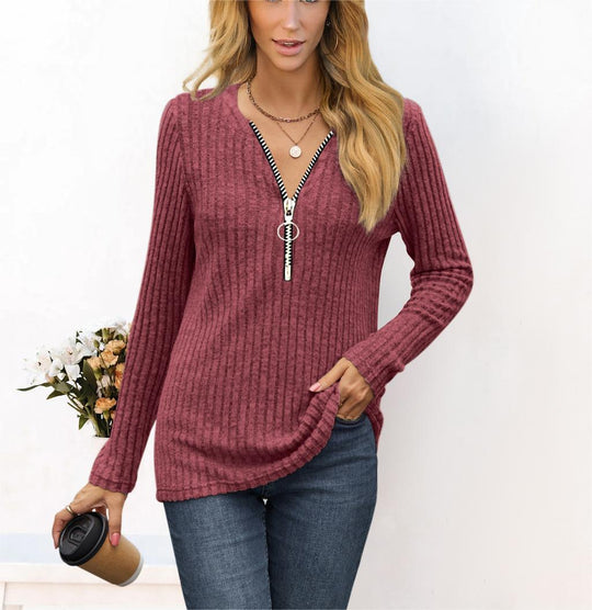 Damen Strickpullover mit modernem Reißverschluss R&B