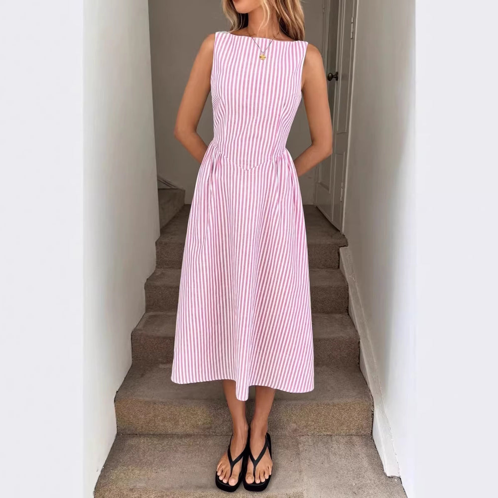 Damen Elegantes Midi-Kleid im Streifenlook R&B