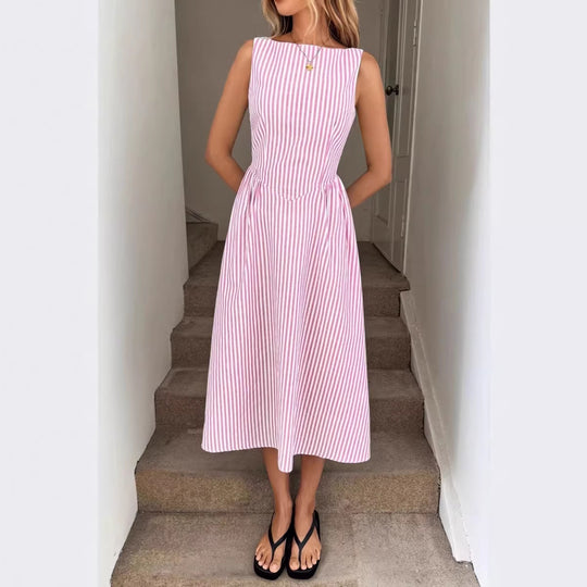Damen Elegantes Midi-Kleid im Streifenlook R&B
