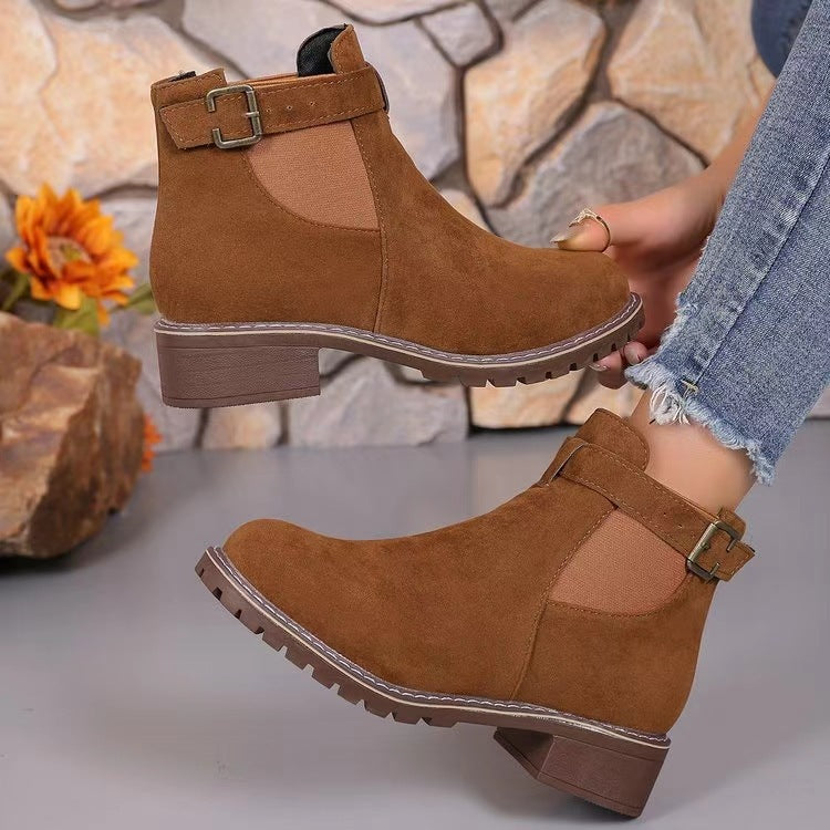 Damen elegante Ankle-Boots mit modischem Riemen und rutschfester Sohle R&B