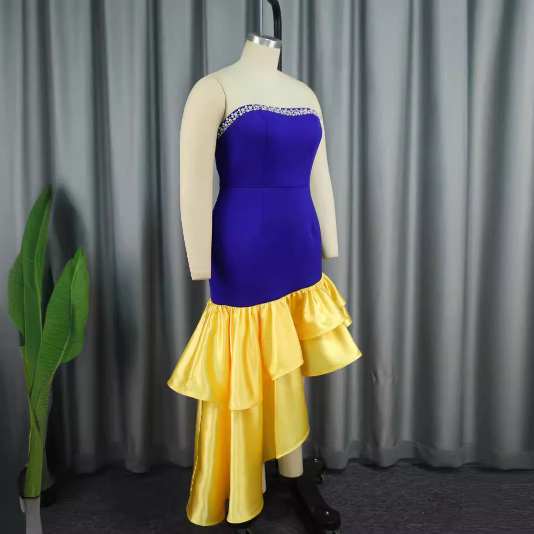Damen Kleid mit schulterfreiem Design und voluminösem Rüschensaum R&B