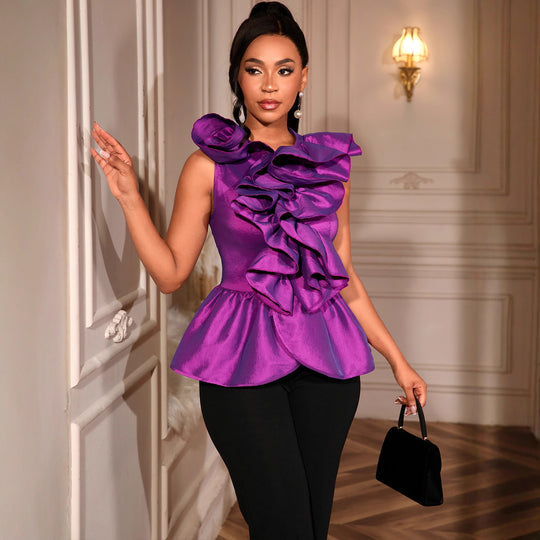 Damen Luxus Peplum-Top mit kreativen Rüschen R&B