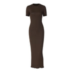 Damen Elegantes figurbetontes Maxikleid mit kurzem Ärmelschnitt R&B