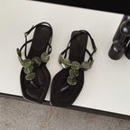 Damen elegante Zehentrenner-Sandalen mit zierlichem Blätter-Design R&B