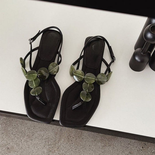Damen elegante Zehentrenner-Sandalen mit zierlichem Blätter-Design R&B