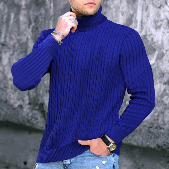 Herren eleganter Rollkragenpullover mit exquisiter Zopfmusterstruktur R&B