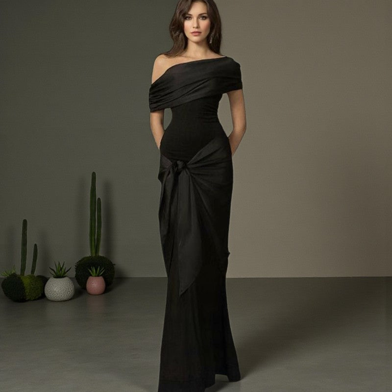 Damen Langarm Maxikleid mit asymmetrischem Schnitt und dekorativen Drapierungen R&B