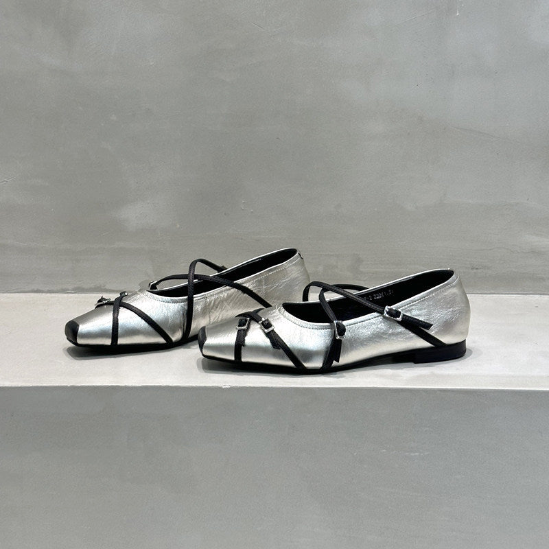 Damen elegante Ballerinas mit modischen Riemchen und exquisite Schnallenverzierung R&B