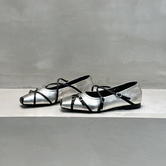 Damen elegante Ballerinas mit modischen Riemchen und exquisite Schnallenverzierung R&B