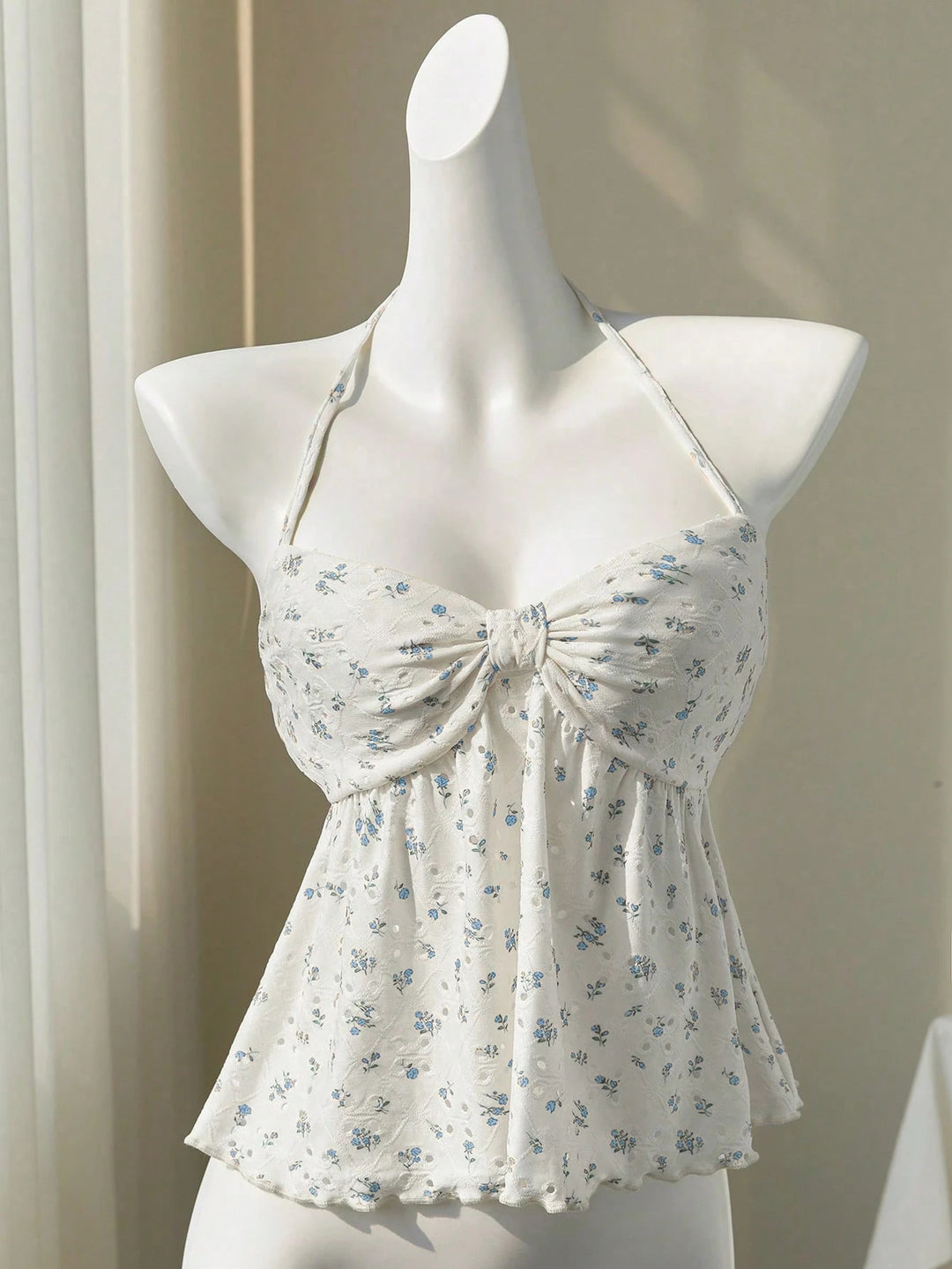 Damen romantisches Strandtop mit floralem Design und verspieltem Knoten R&B