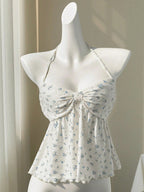 Damen romantisches Strandtop mit floralem Design und verspieltem Knoten R&B
