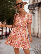 Damen Blusenkleid mit floralem Muster und elastischem Taillenzug R&B