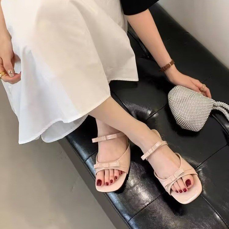 Damen modische Riemchen-Pantoletten mit eleganten Schleifen R&B