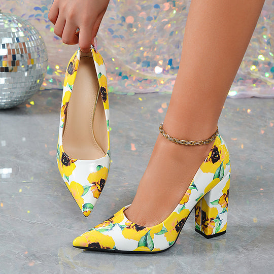 Damen farbenfrohe Pumps mit floralem Design und stabilem Blockabsatz R&B