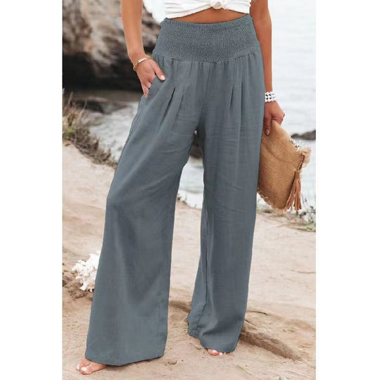 Damen Weit geschnittene Sommerhose mit elastischem Bund und Zusammenzieh-Details R&B